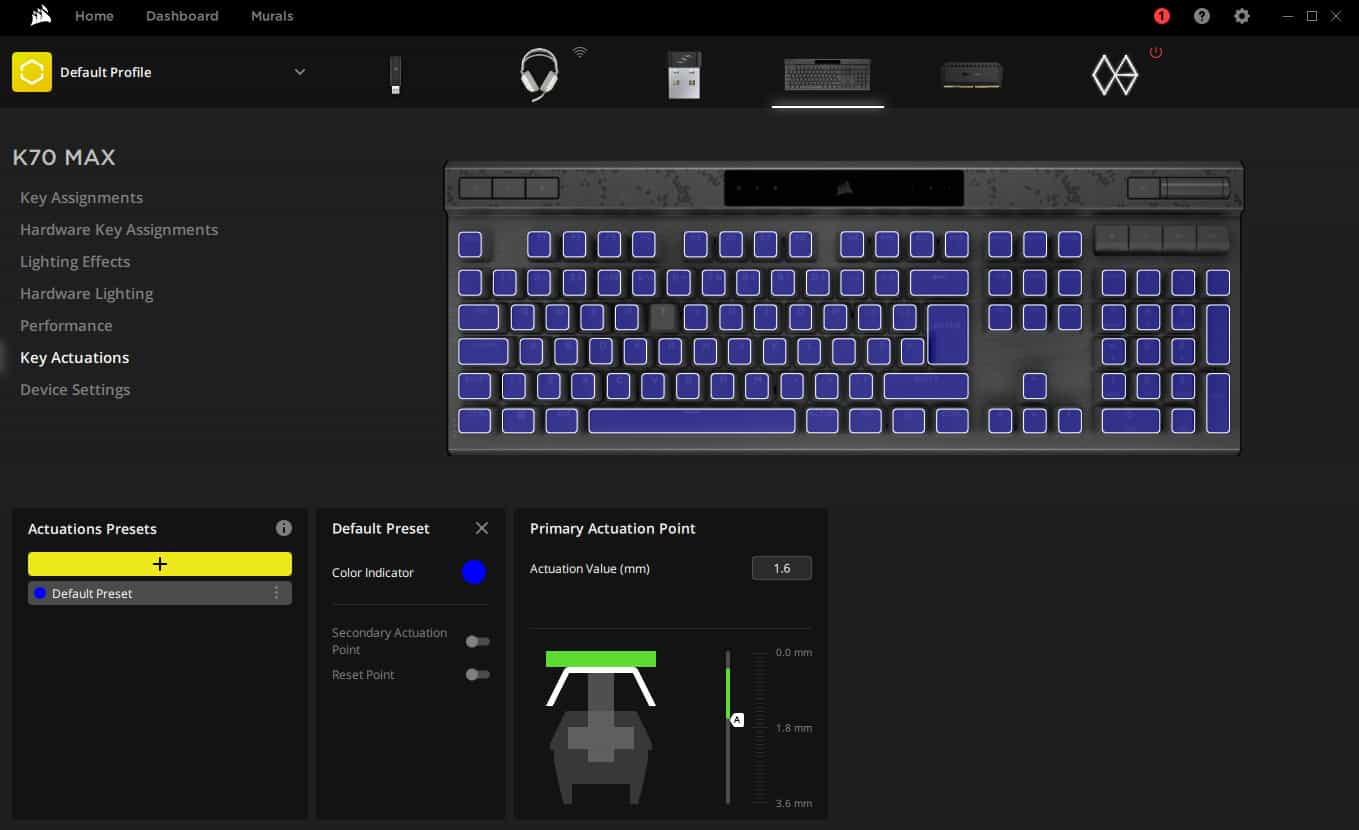 Setting Actuation Point on K70 MAX