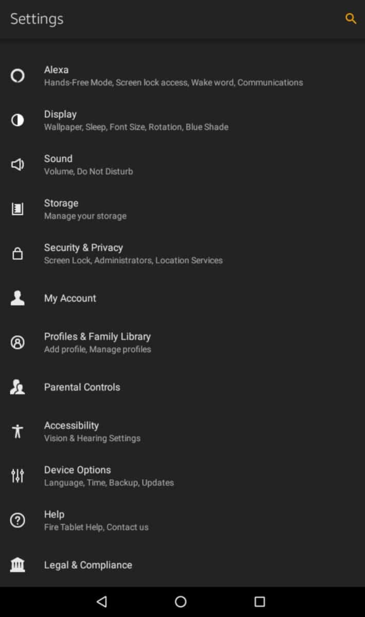 amazon fire tablet settings