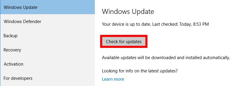 windows check for updates